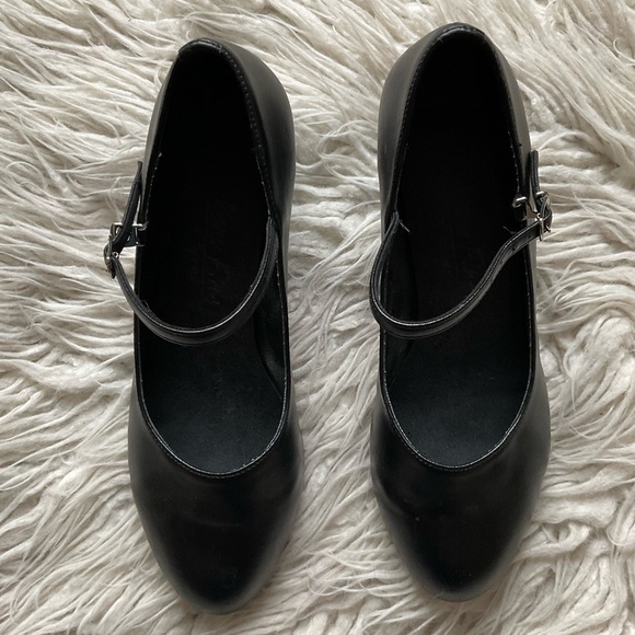 Very Fine Black Leather Ballroom Salsa Latin Dance Shoe High Heels EUC Size 8.5 - Picture 3 of 9